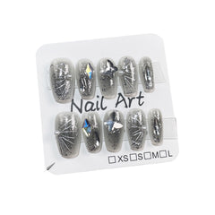 'SILVER BUTTERFLY' press on nails