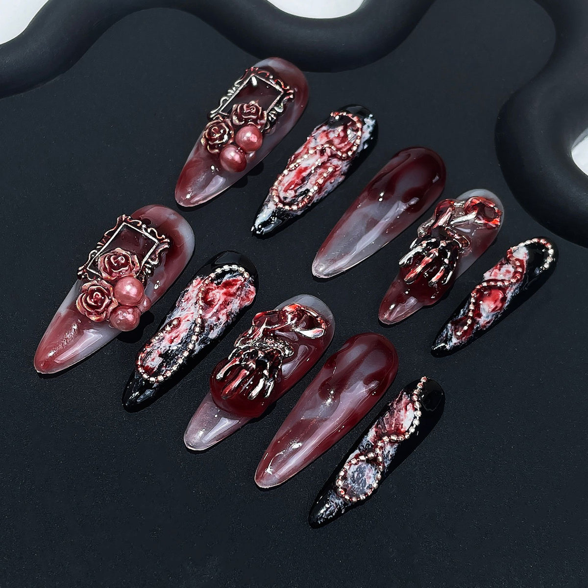 'BLOOD-RED ROSE' press on nails