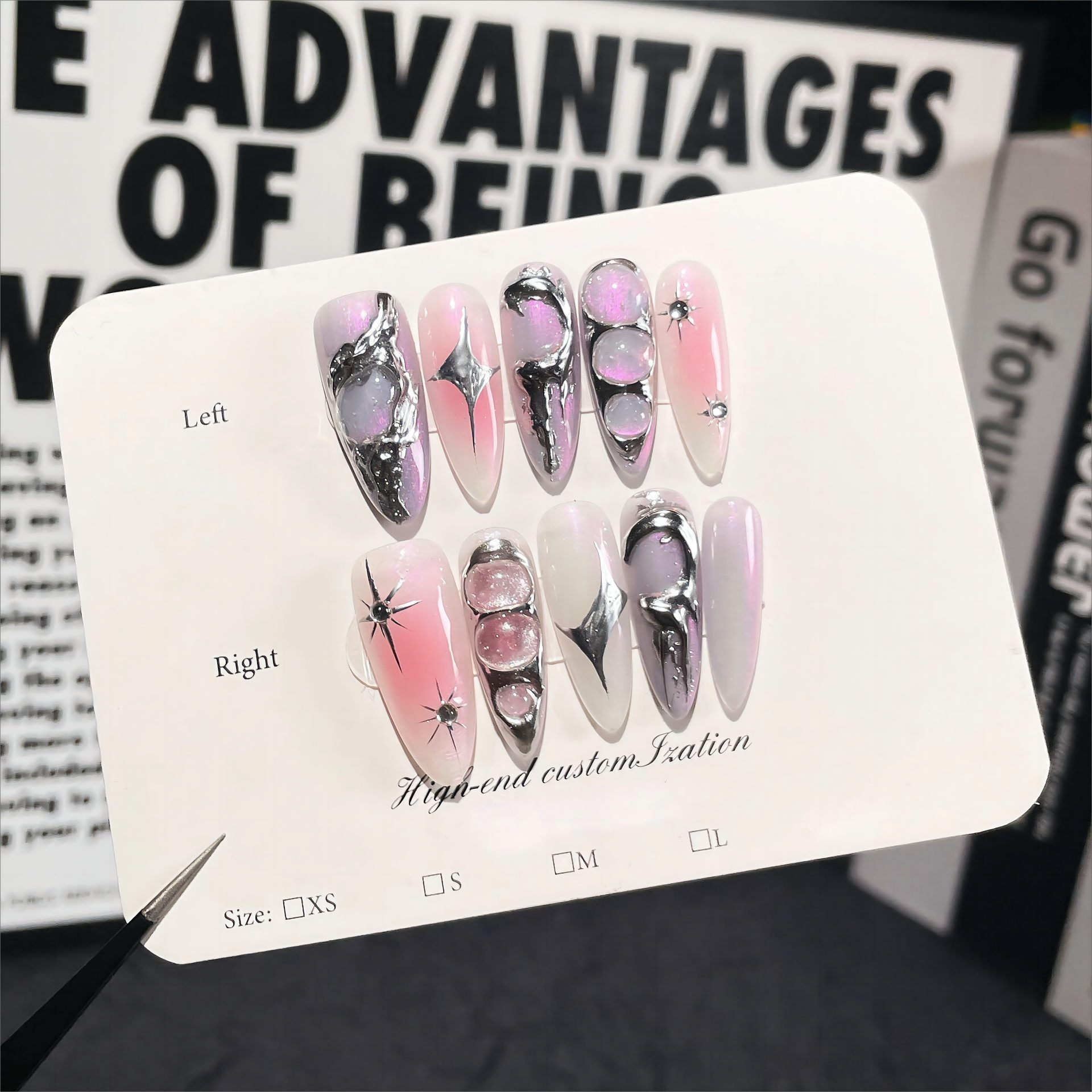 'SILVER AURORA' press on nails